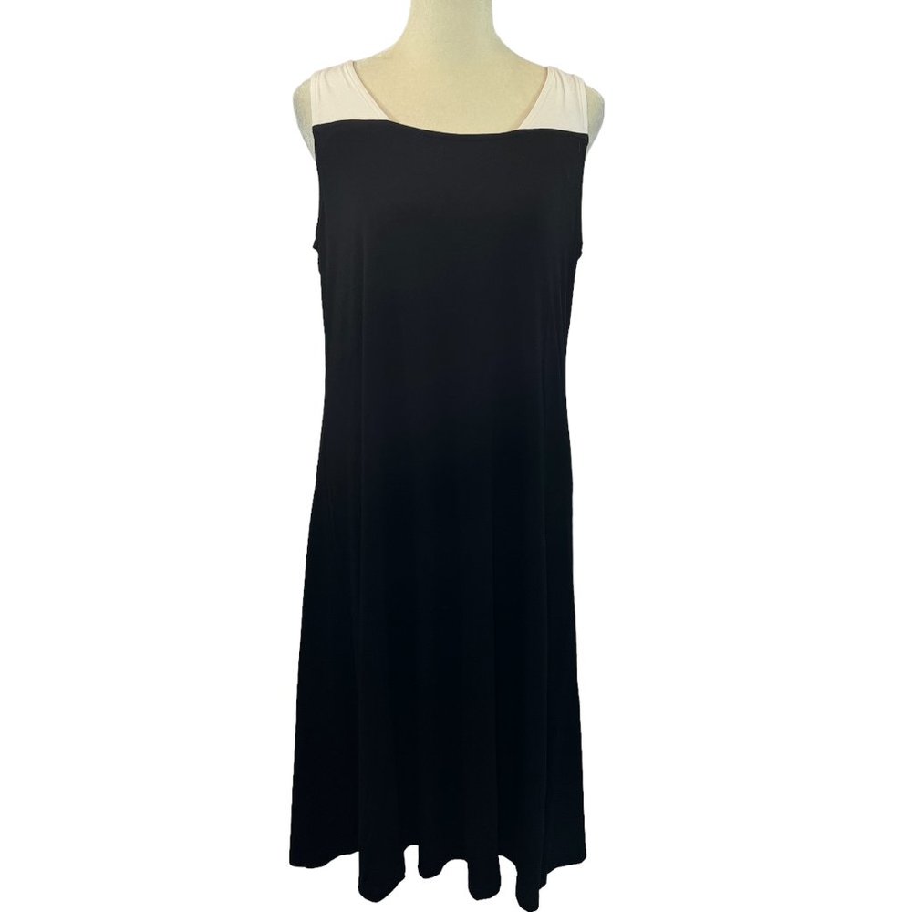 EILEEN FISHER Black & White Stretch Sleeveless Viscose Jersey Dress Size…